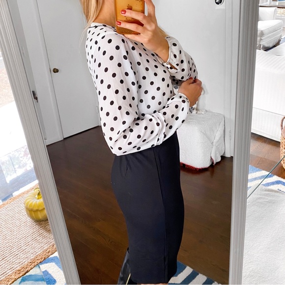 🔘 ZERO WHITE BLACK POLKA DOT FITTED DRESS! - Picture 4 of 16